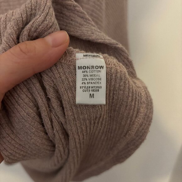 Monrow  Waffle Knit Dolman Top Taupe Women’s Made in USA - Picture 6 of 7